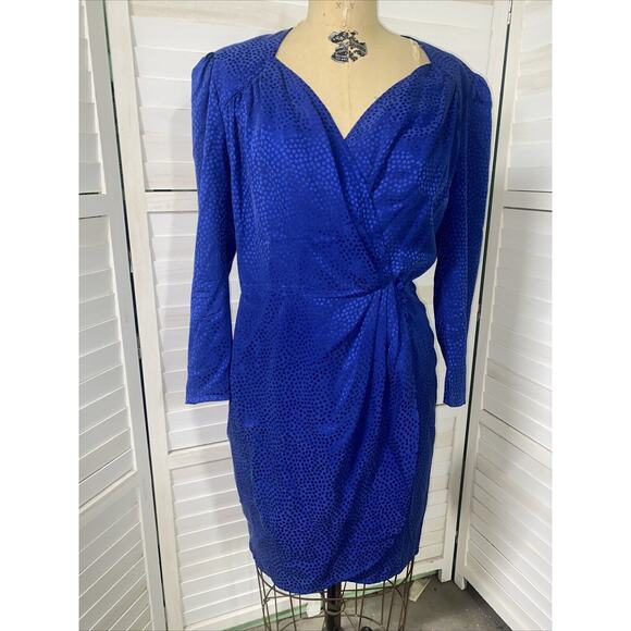 VTG Sophisticates Petites Jonathan Martin Blue 100% Silk Pencil Dress Sz 6 Small - Picture 1 of 9